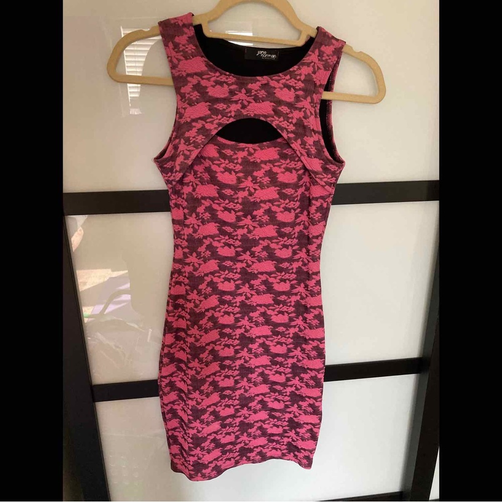 Jane Norman pink jacquard cutout dress